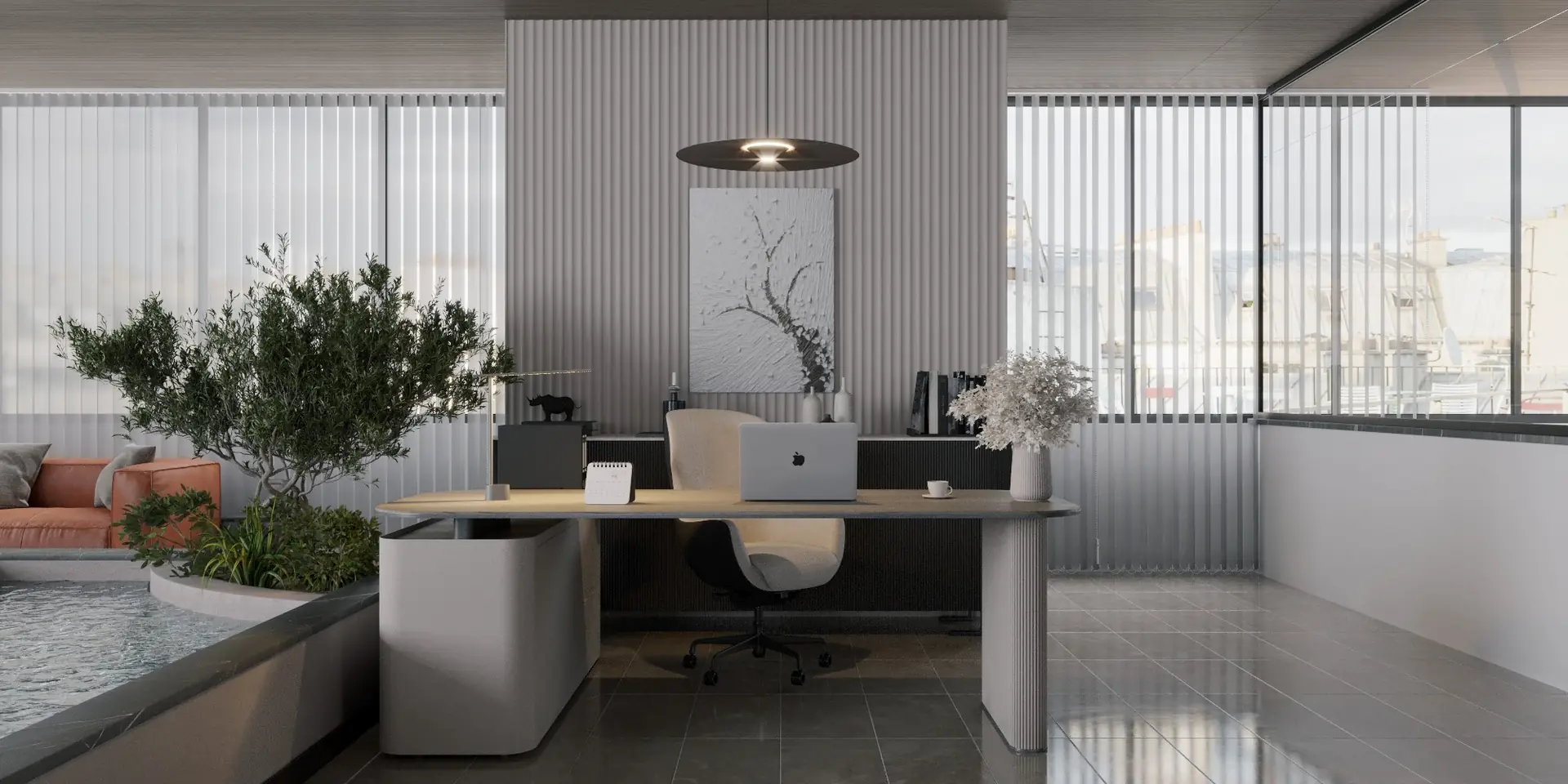Management desk area in a contemporary corporate office