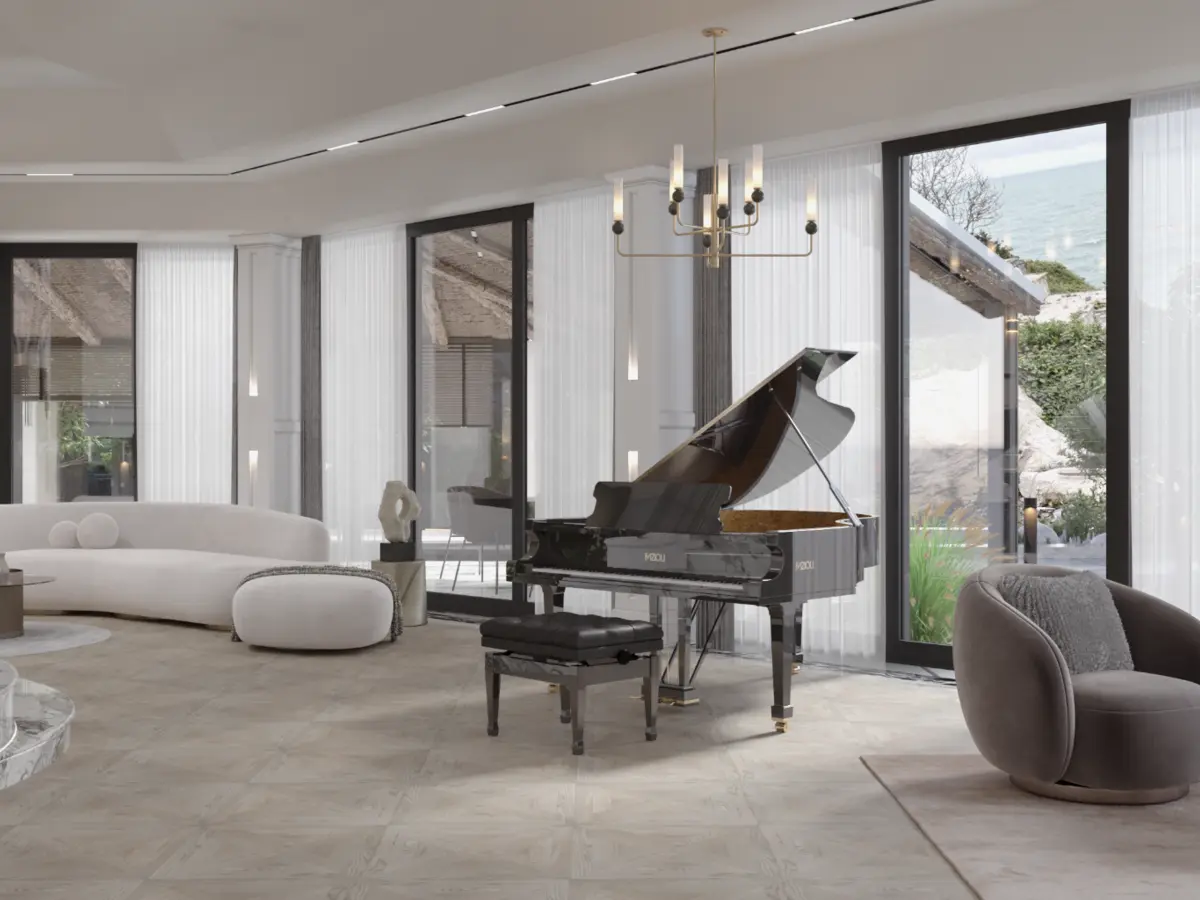 Luxury Villa Interior Project – grand piano lounge